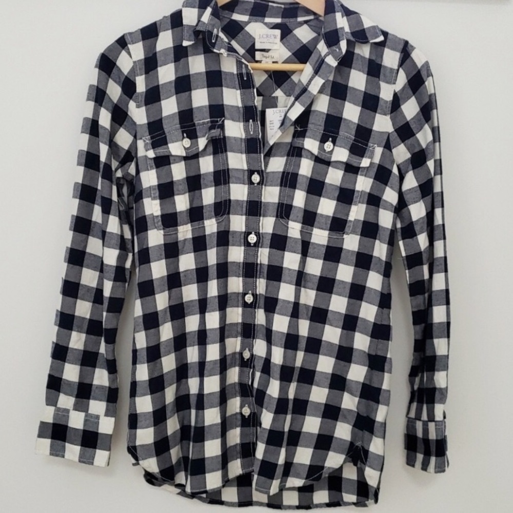 NWT J. Crew Navy and White Checkered Shirt XSP